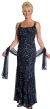 U-Neck Silk Chiffon Gown with Miniature Flowers Beading in Navy